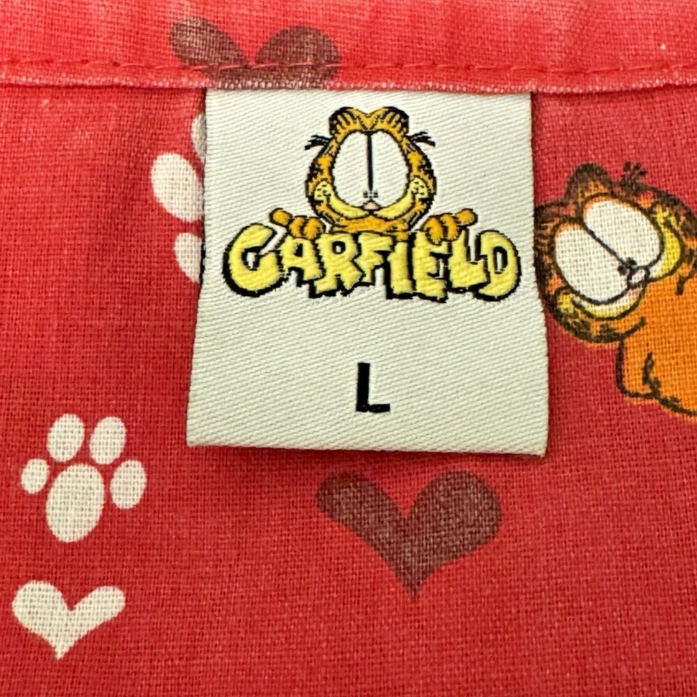 Garfield & Friends Paws Women L Medical Scrub Top Red Wrap Style Tie Back Pocket - Picture 8 of 9